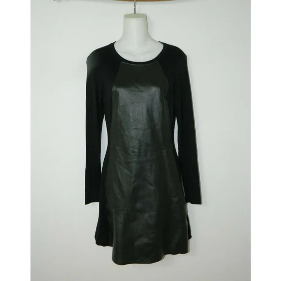 Michael Stars Dress Size X-Small Black Shantelle 100% Lambskin‎ Leather and Knit - Picture 3 of 10
